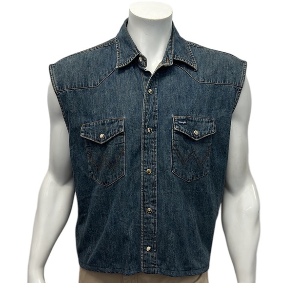 Wrangler Blue Denim Embroidered Back Patch "Rage Riders" Biker Motorcycle Vest L - Picture 6 of 14